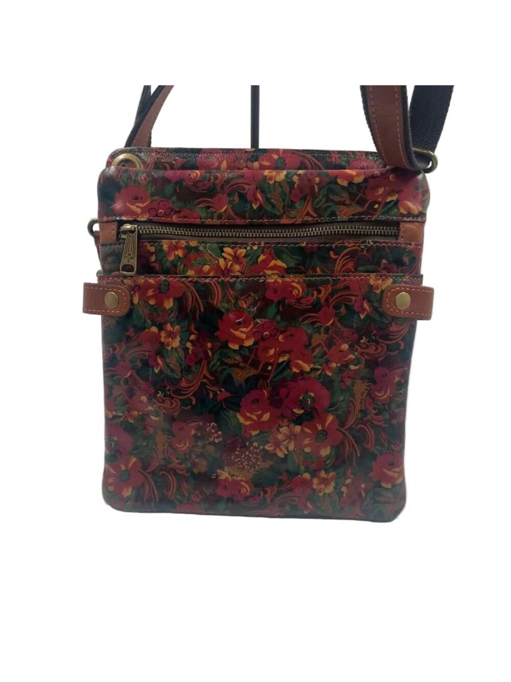 PATRICIA NASH Red & Multi RUSTIC NATURE Floral Leather PRIZZI Crossbody Purse